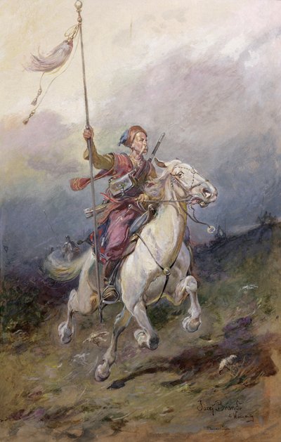 The Pathfinder, a Seventeenth Century Polish Cavalryman on a White Charger by Jozef Brandt